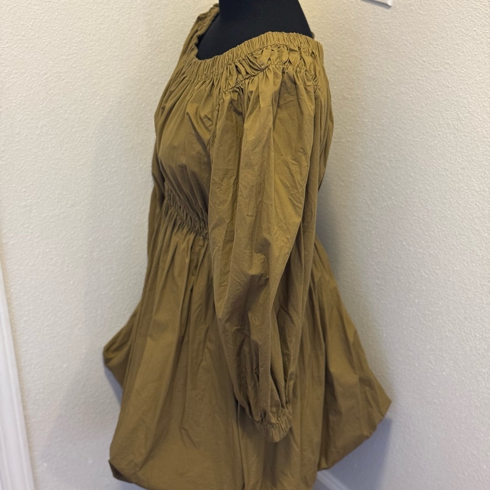 Ulla Johnson Martine Olive Green Fit Flare Puff Sleeve Off Shoulder 8 $325 - Picture 6 of 10